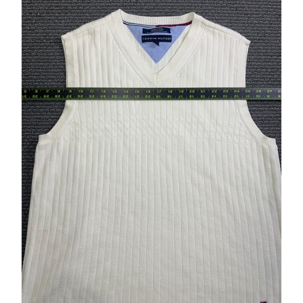 Tommy Hilfiger Knit White Sweater Vest Varsity Tennis Golf Men's Size L - Picture 7 of 14